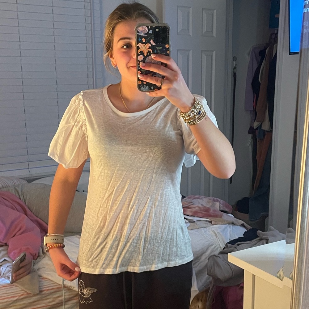 Loft White Ruffle Sleeve Top - Picture 1 of 4
